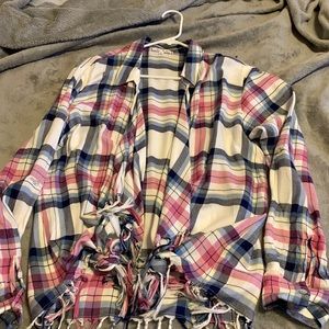 Super cute plaid fringe shirt/jacket